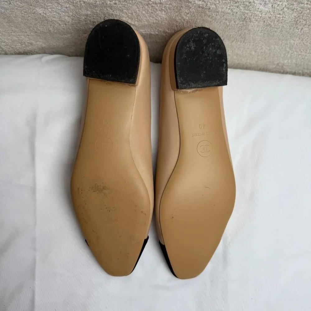 Designer Inspired Beige & Black Cap Toe Ballerina Flats Size 40 (US 9) old money - Picture 4 of 12